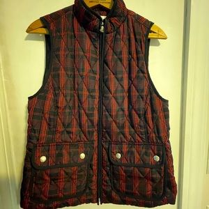 Quilted size small black and red plaid vest. Wear for your Christmas card photos